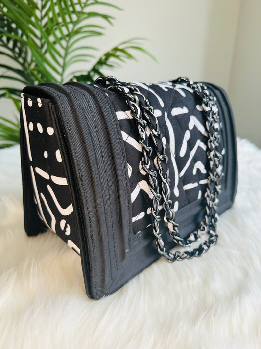 BLACK AND WHITE PRINT ANKARA HANDBAG