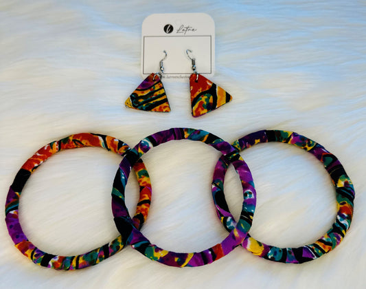 Arewa 3 Bangles and Matching Earring Set